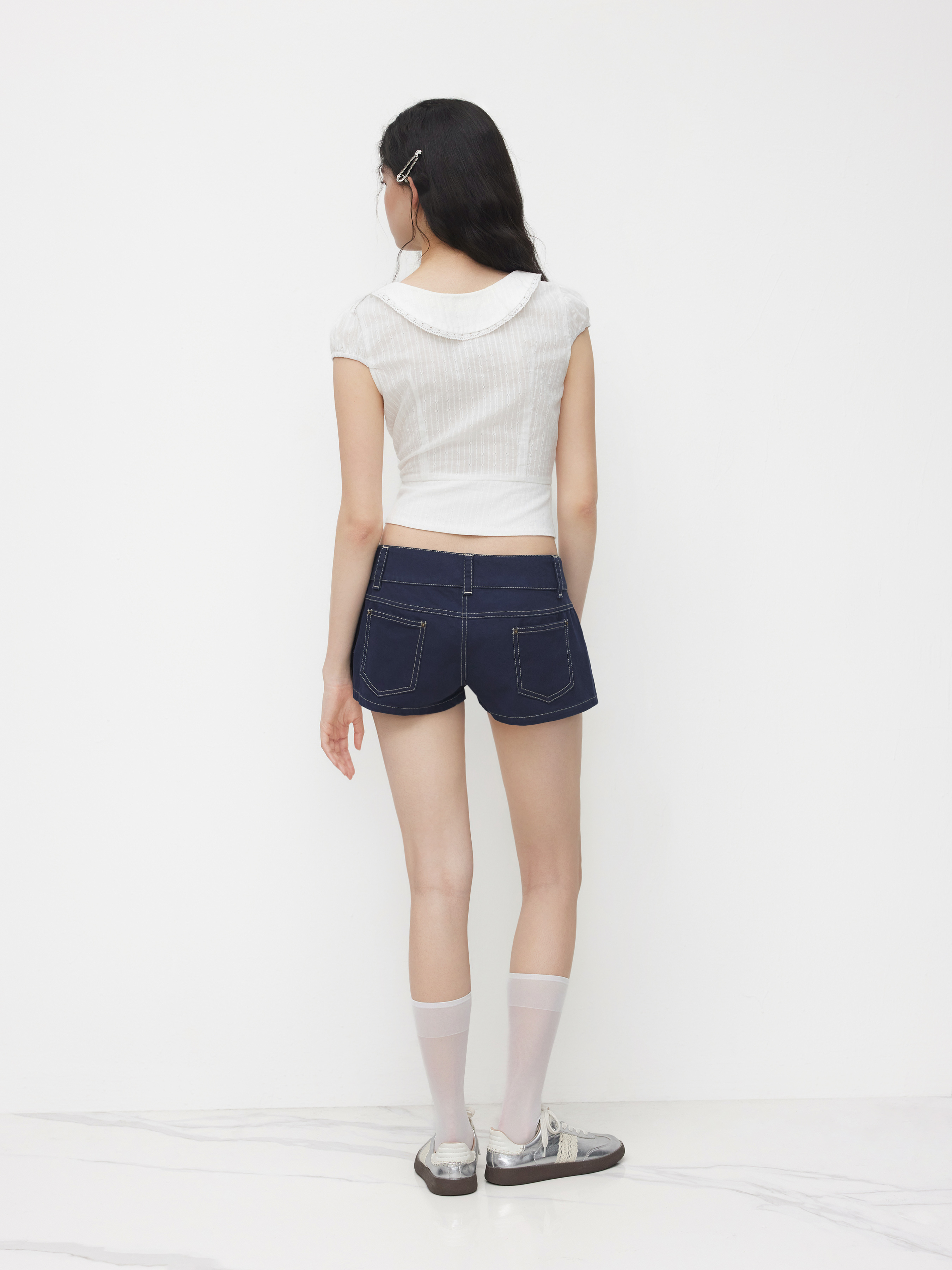 Denim Low Rise Micro Shorts