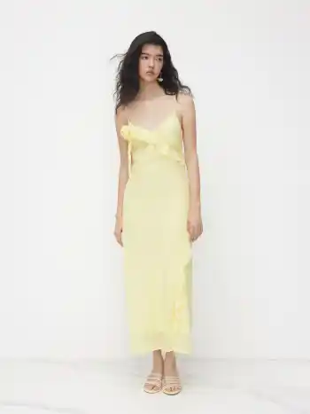 Rosetten-Raffelhem-V-Ausschnitt-Rückenloser Maxikleid