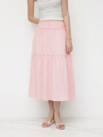 Mittelhohe gestreifte Maxi-Skirt mit Salatrand und Schichten