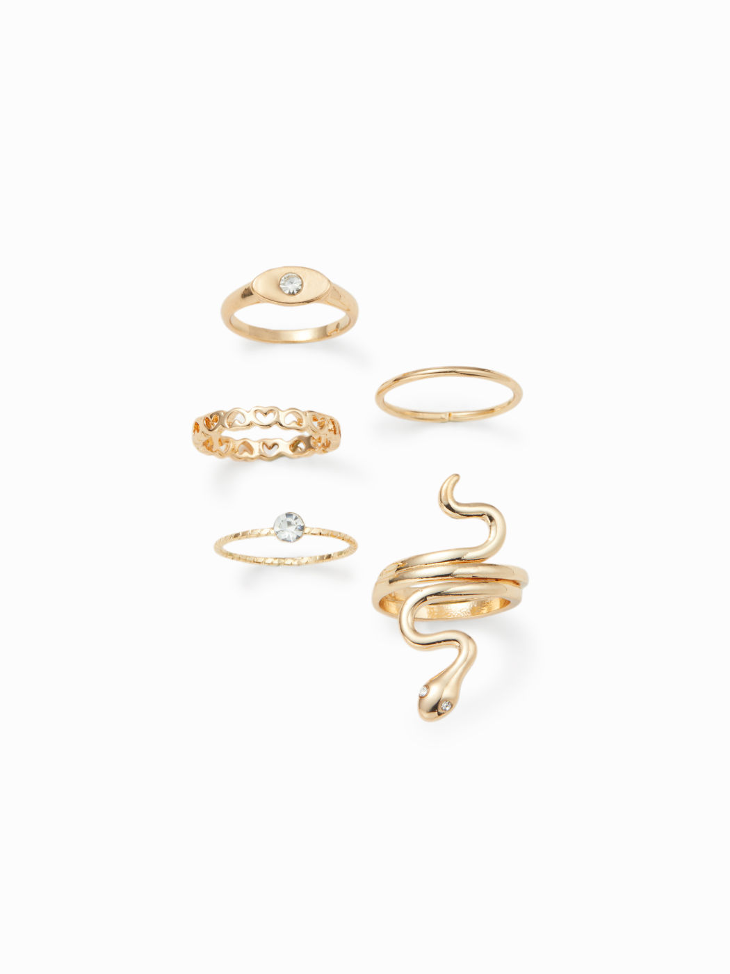 SET DI ANELLI 5 PEZZI SANKE & HEART & RHINESTONE