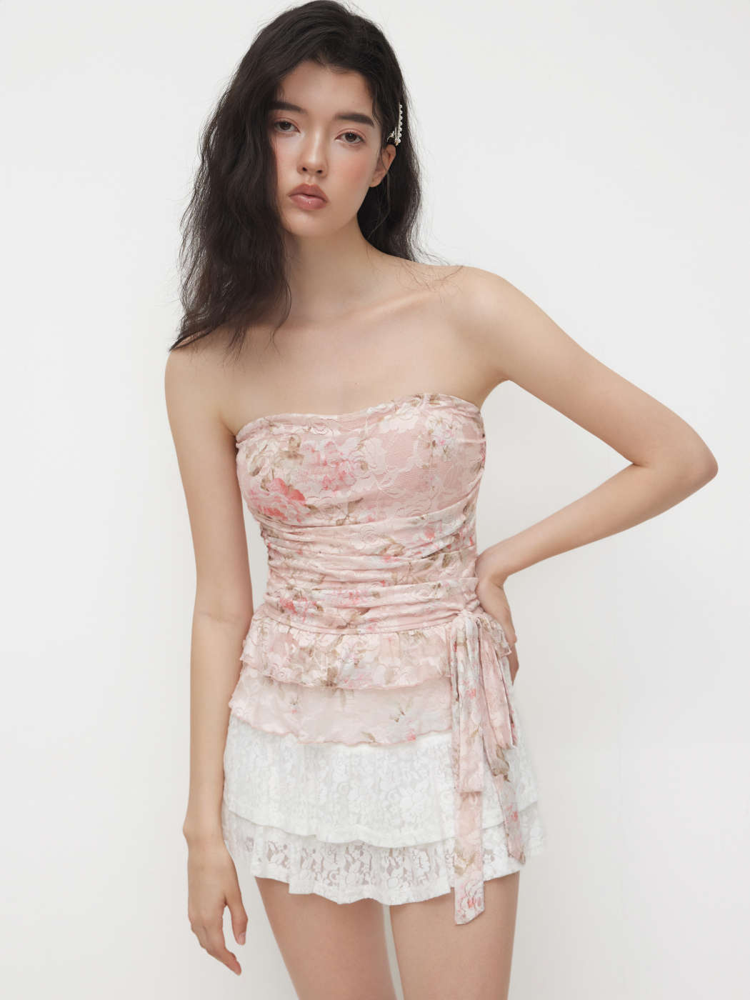 Lace Floral Knotted Layered Bandeau Top