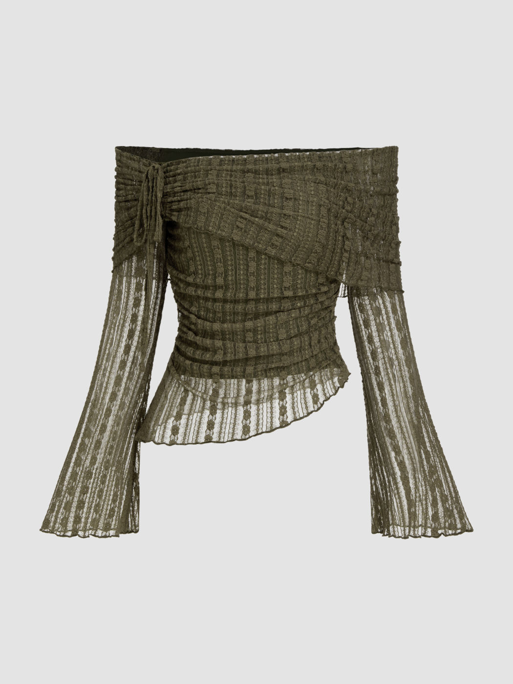 Lace Off-shoulder Drawstring Asymmetrical Hem Top