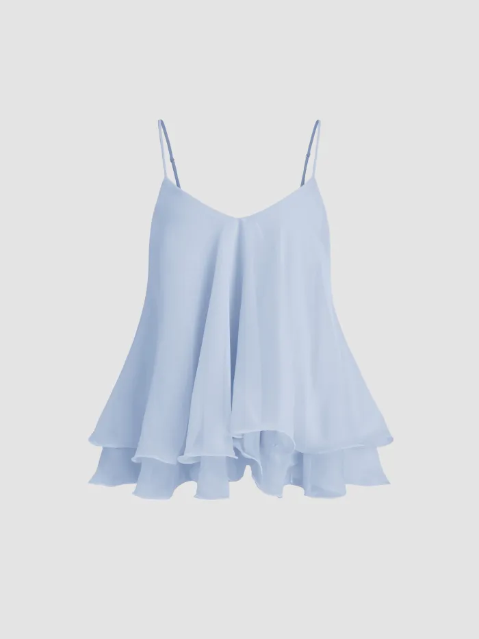 Mesh Cowl Neck Floral Ruched Lace Trim Crop Cami Top