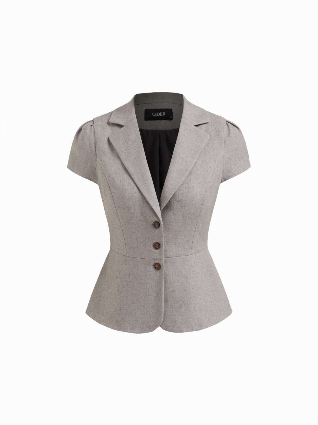 Grey Short Sleeve Blazer Woven Linen-blend Collar Short Sleeve