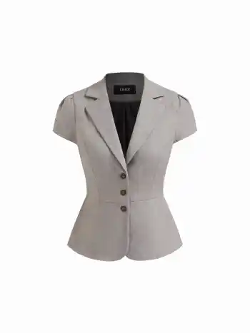 Linen-blend Collar Short Sleeve Blazer