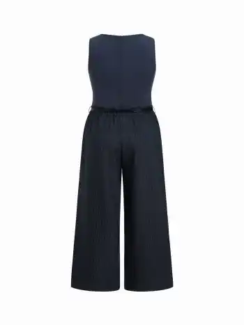 Rundhals Streifen-Patch-Taschen-Jumpsuit mit Gürtel Kurve & Plus