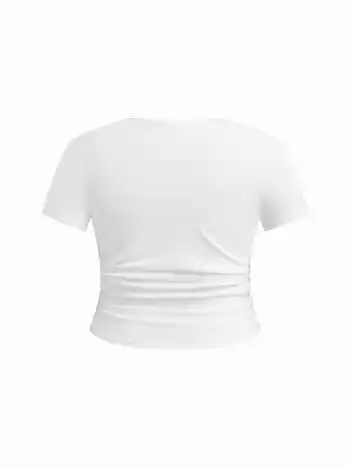 Cotton-blend V-neck Ruched Short Sleeve Tee Curve & Plus