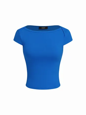 T-Shirt mit Bootshals und kurzen Ärmeln