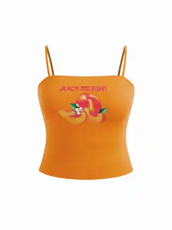 Cotton-blend Juicy Delight Peach Graphic Cami Top Curve & Plus