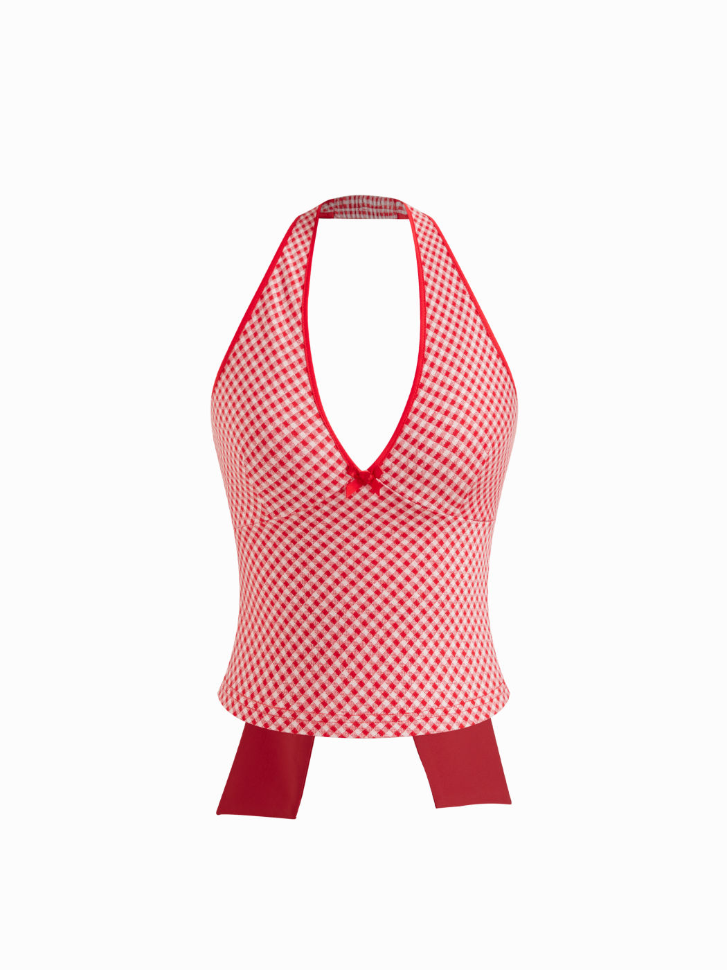 Top Gingham con Scollo All'Americana, Fiocco e Schiena Scoperta