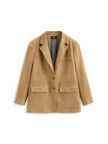 Lederimitat-Sportjacke mit eingeschnittener Kragen und langen Ärmeln, oversized