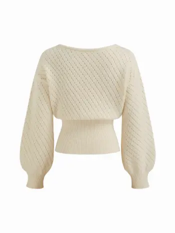 Oversize Strickoberteil mit Bootshals und Ausschnitten, lange Ärmel
