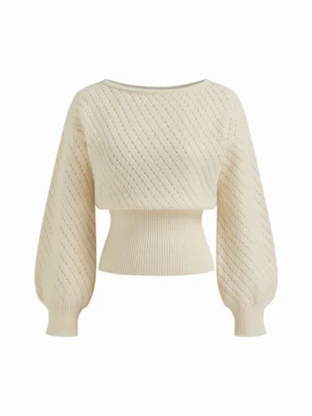Oversize Strickoberteil mit Bootshals und Ausschnitten, lange Ärmel