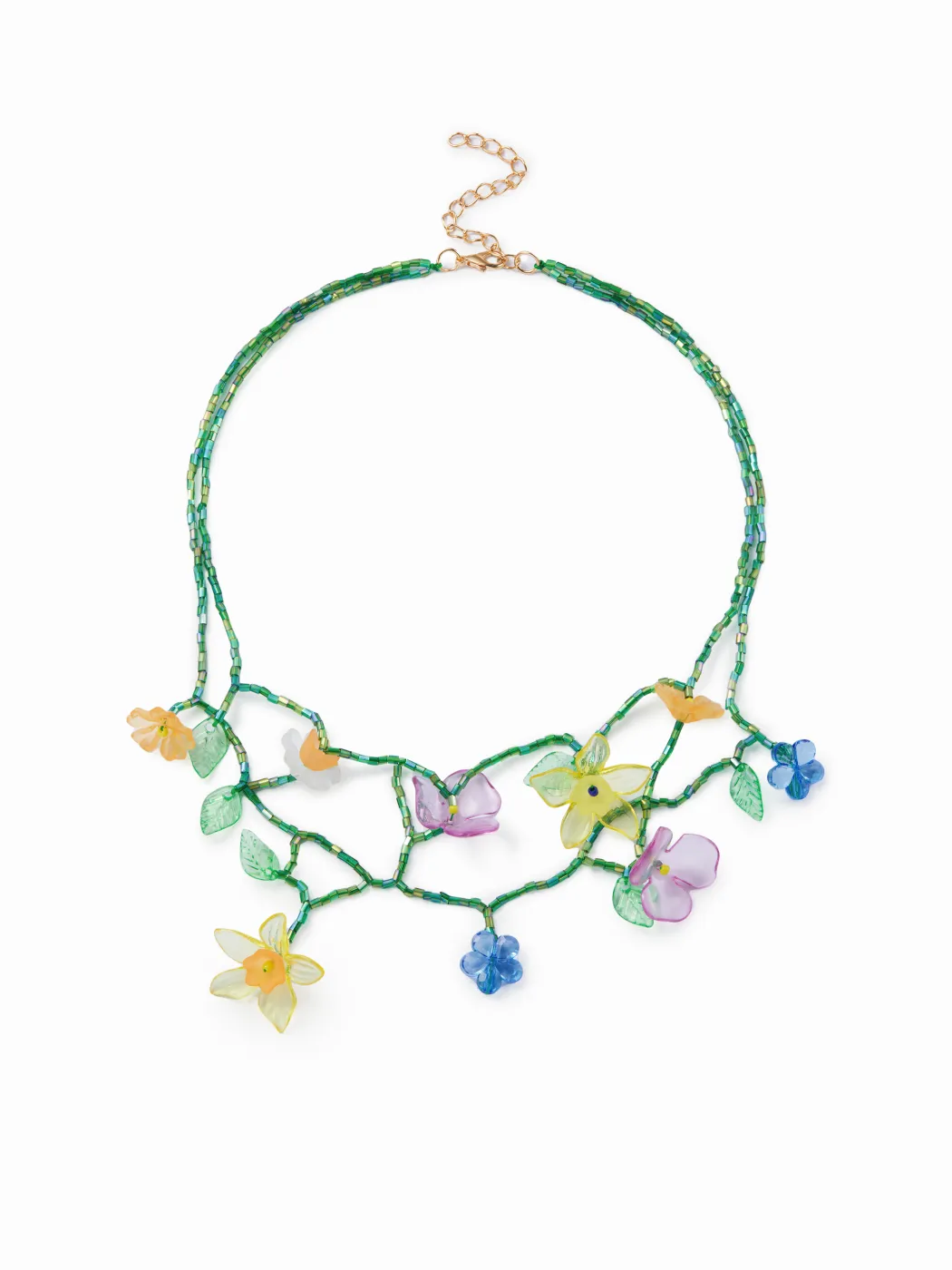 DOUBLE  LAYERED FLOWER BEADED NECKLACE