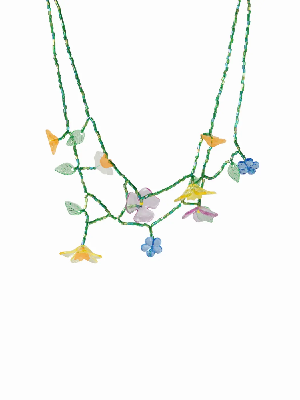 DOUBLE  LAYERED FLOWER BEADED NECKLACE