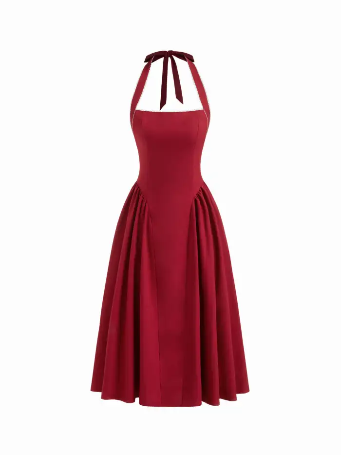 cider red dress Solid Ruched U-Neckline Ruffle Maxi Dress: Red, XXS : Clothing, Shoes & Jewelry Bust 31 red dress - Cider