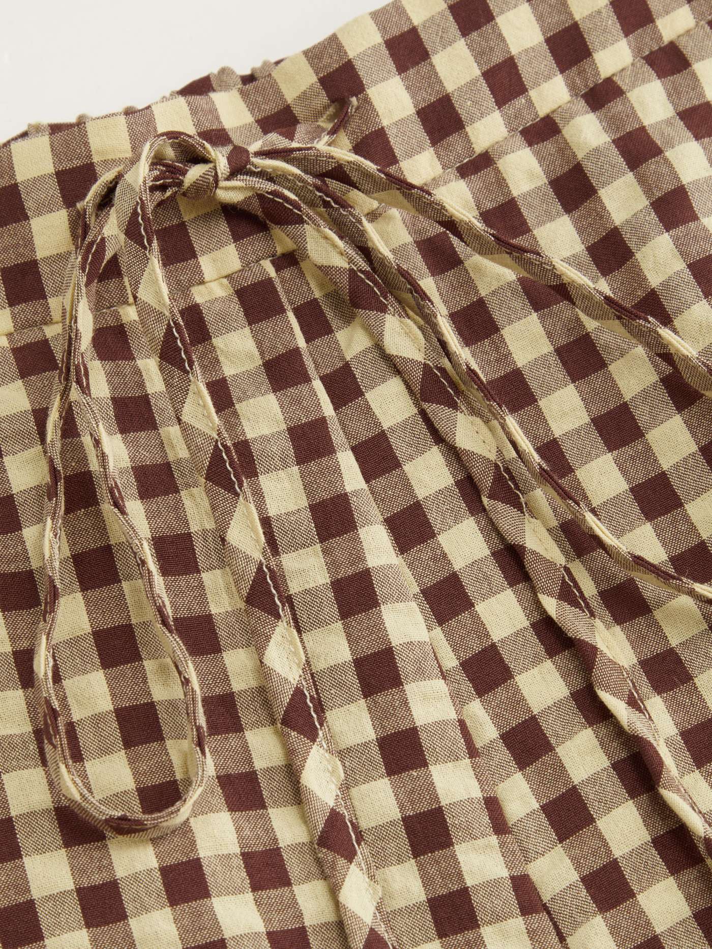 Woven Cotton-blend Gingham Knotted Straight Leg Trousers For Daily Casual