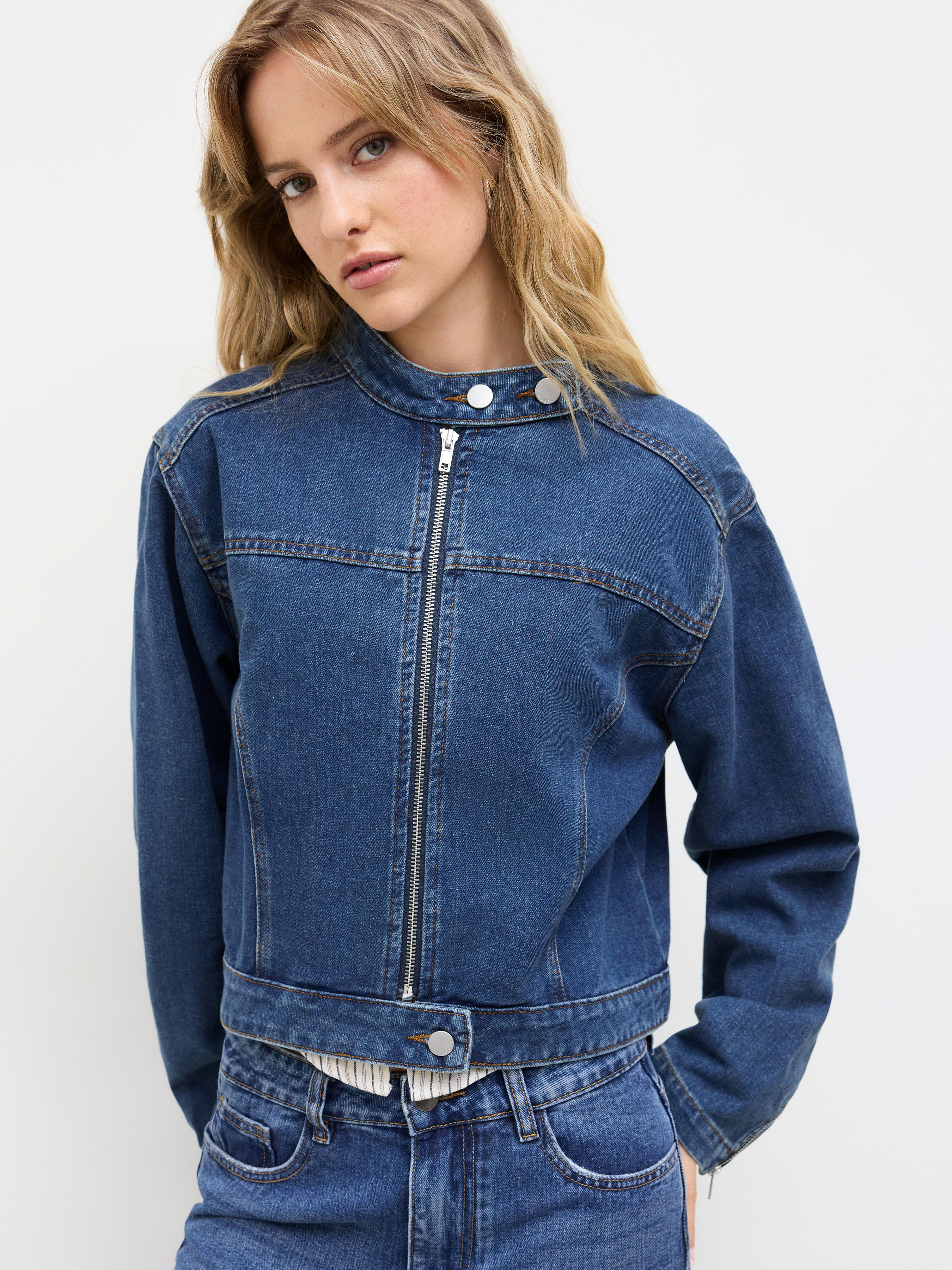 denim Denim Moto Jacket For Daily Casual