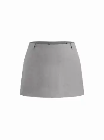 Mini gonna-pantalone a vita media in misto lino