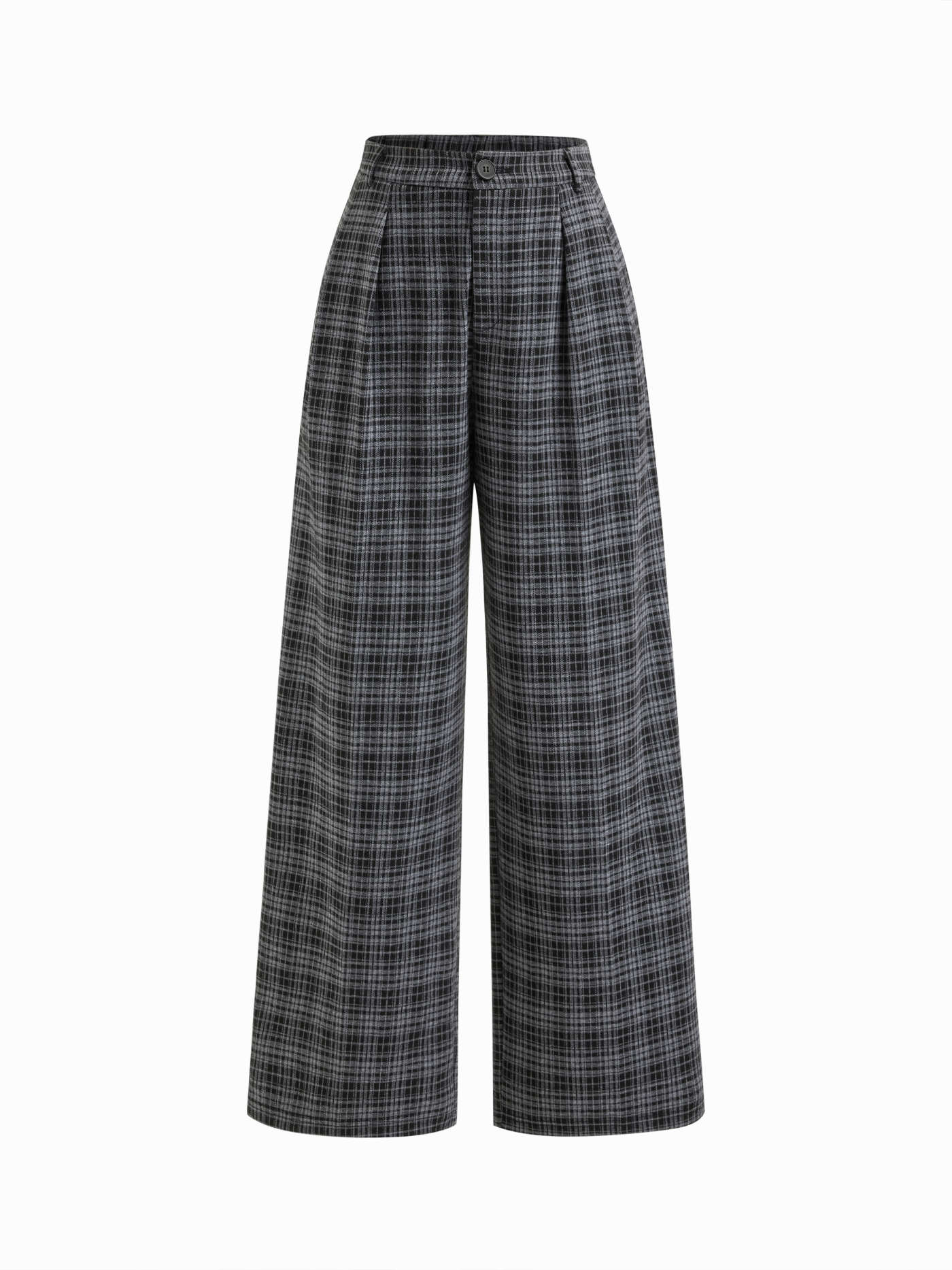 Mid Rise Plaid Pleated Wide Leg Trousers