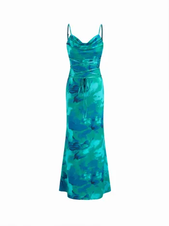 Midi-Kleid mit Rundhalsausschnitt und abstrakten Schnürungen