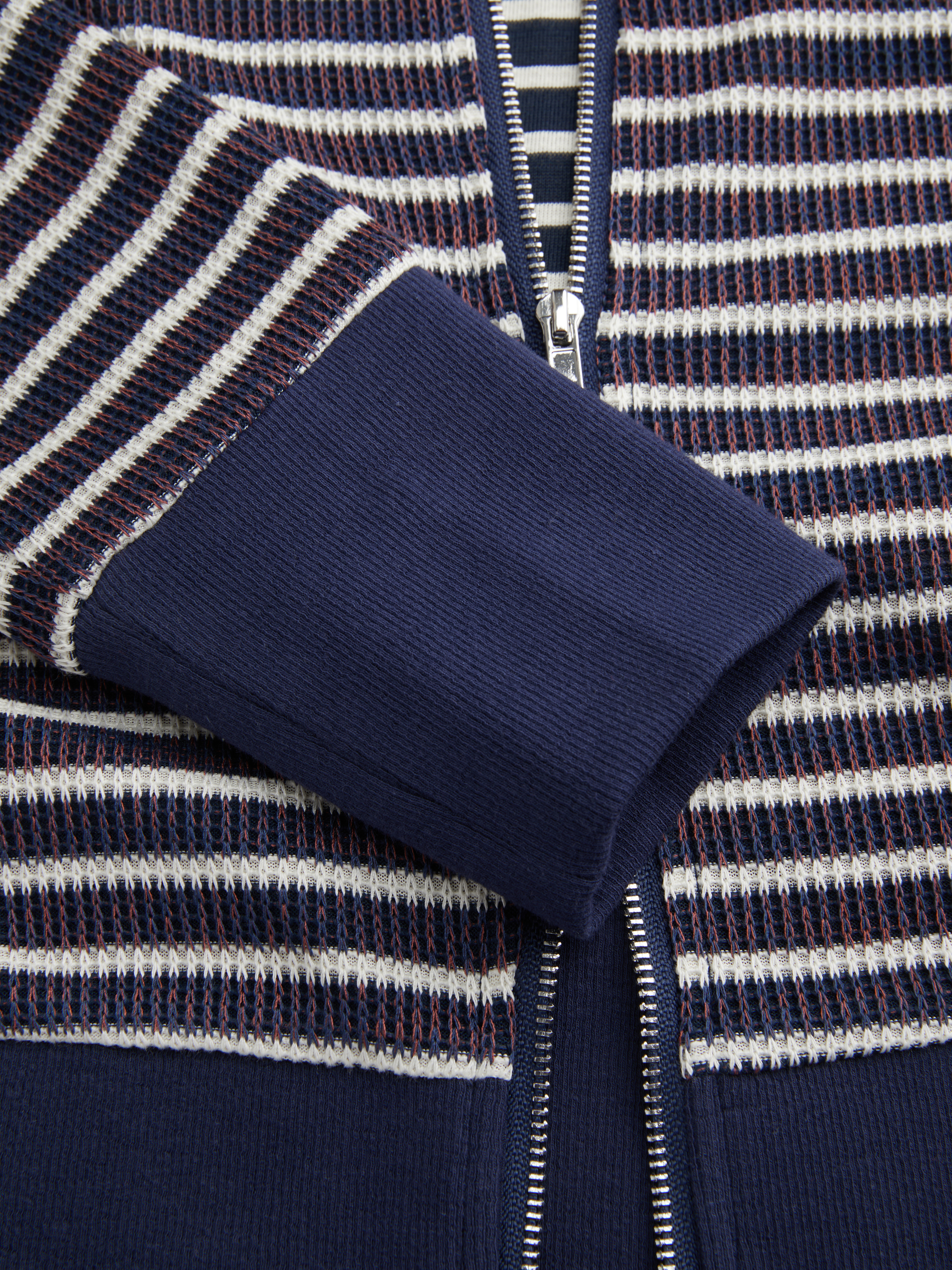 Cotton-blend Off-shoulder Stripe Zip Through Sweatshirt