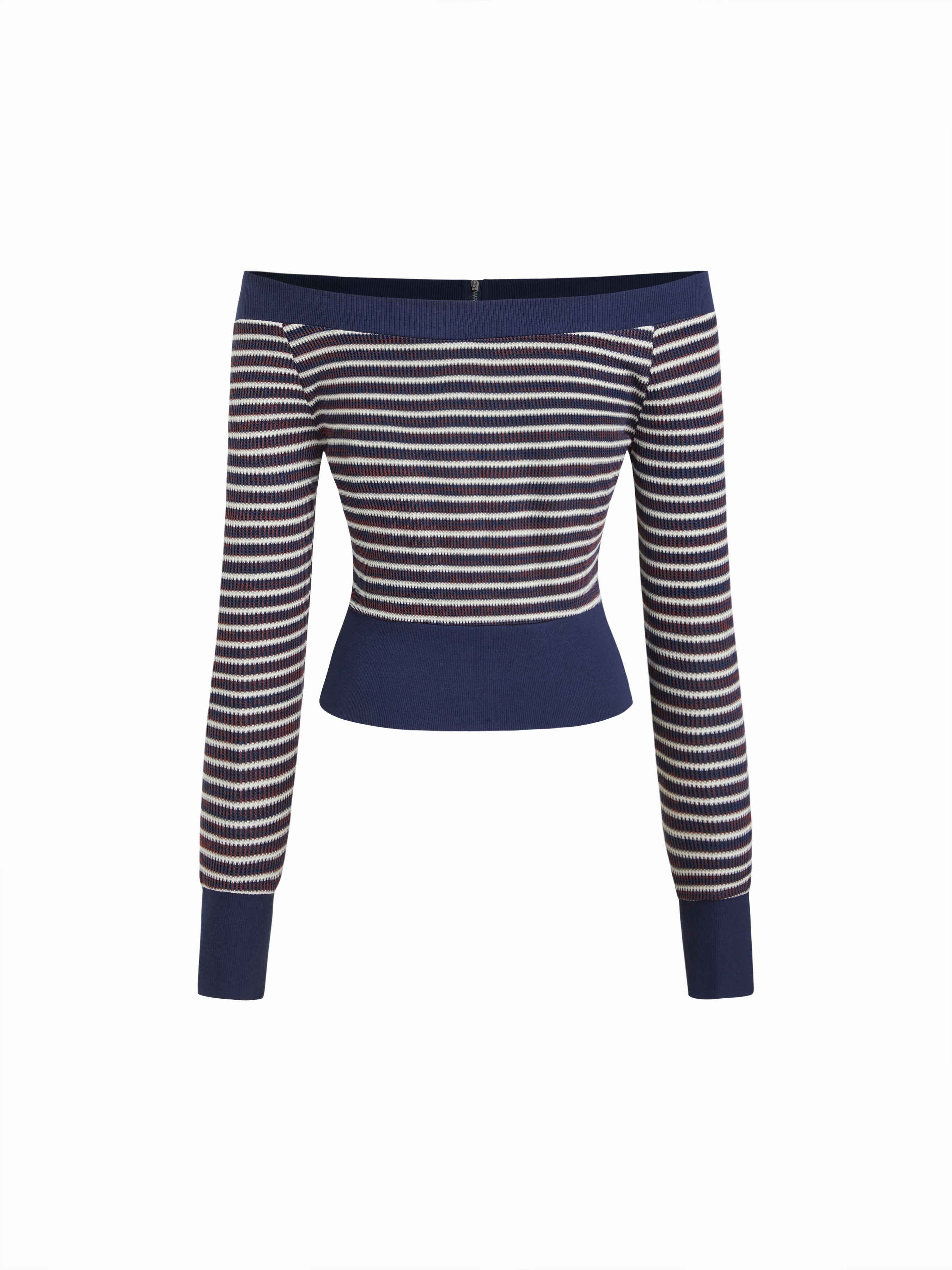 Cotton-blend Off-shoulder Stripe Zip Through Sweatshirt