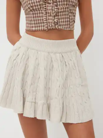 Cable Knit Middle Waist Solid Mini Skirt