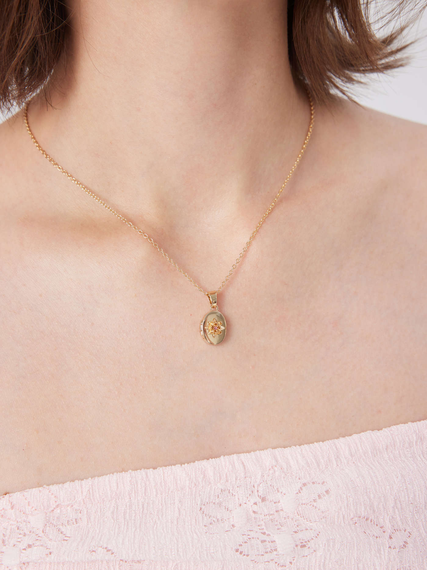 Copper RHINESTONE DECOR FLOWER PENDANT NECKLACE