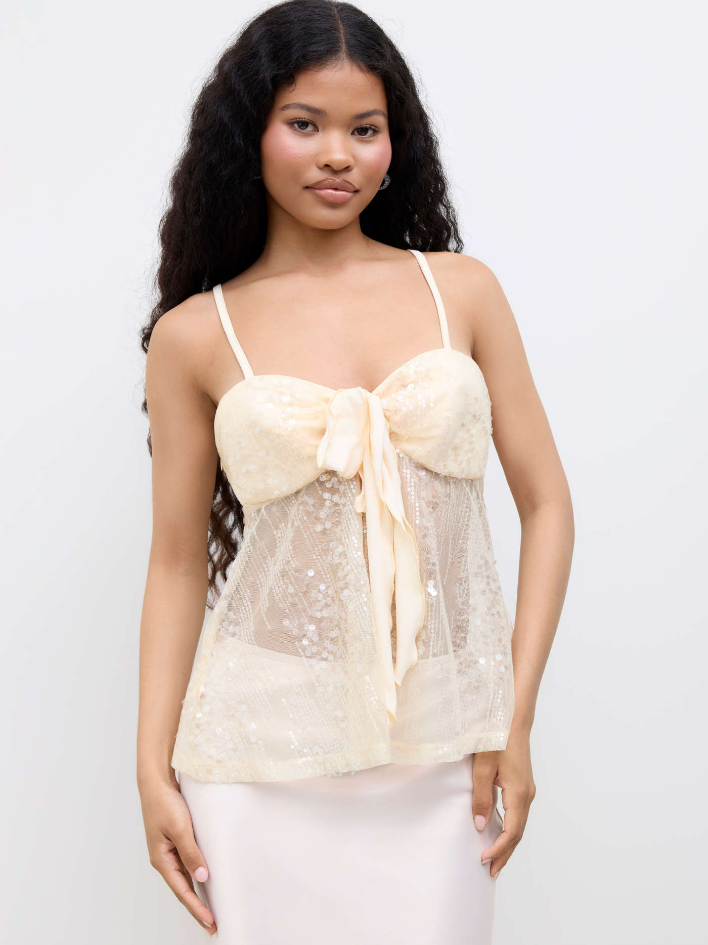 Sequins Sweetheart Knotted Cami Top