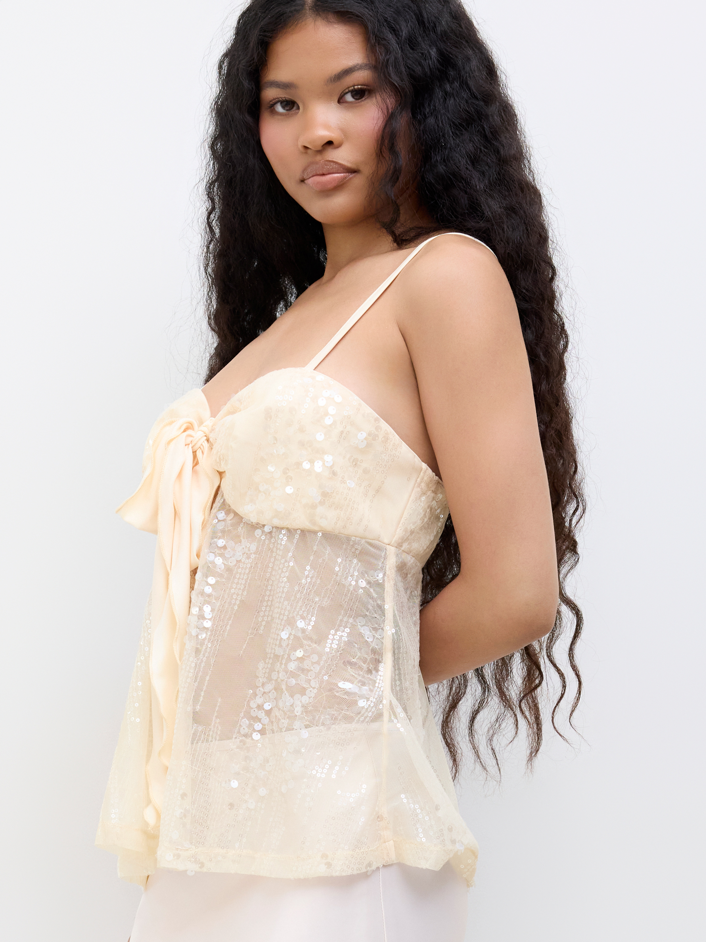 Sequins Sweetheart Knotted Cami Top