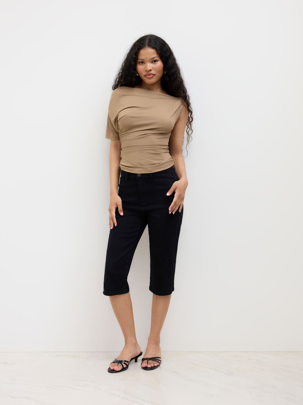 Asymmetrical Neck Ruched Top