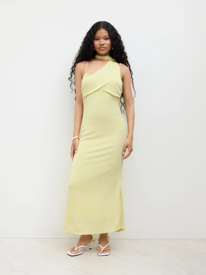 Chiffon Starfish Metal Detail Ruffle Hem Maxi Dresse