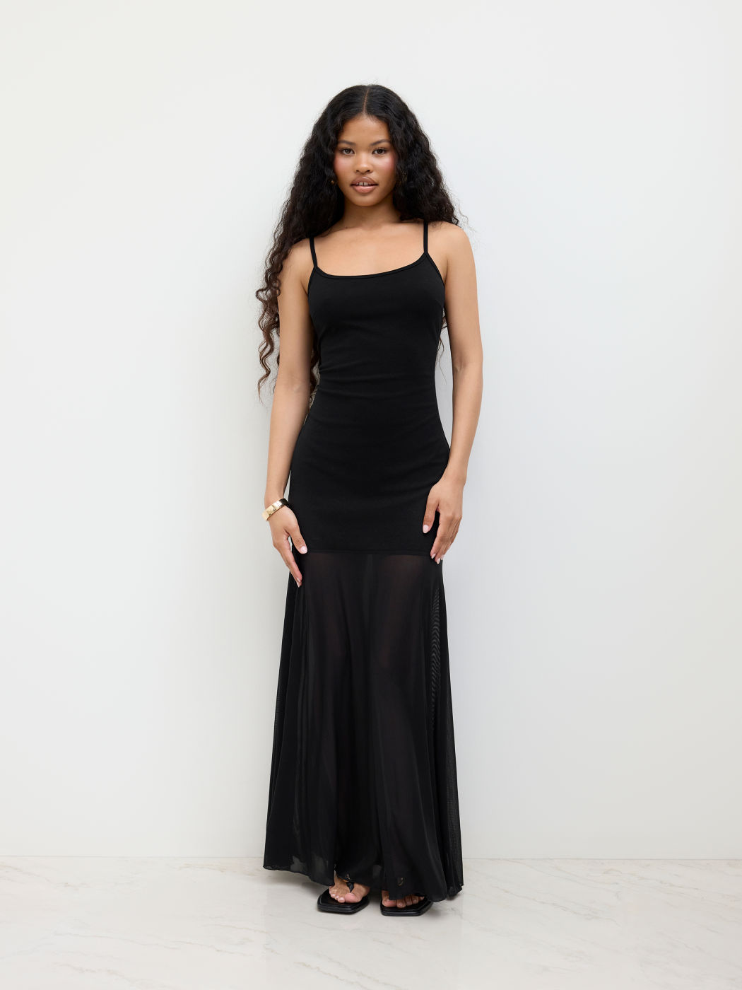 Cotton-blend Scoop Neckline Tulle Maxi Dress