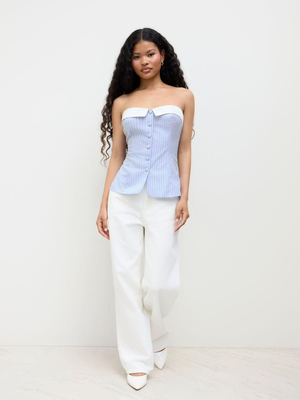 Cotton-blend Shirred Stripe Bandeau Top