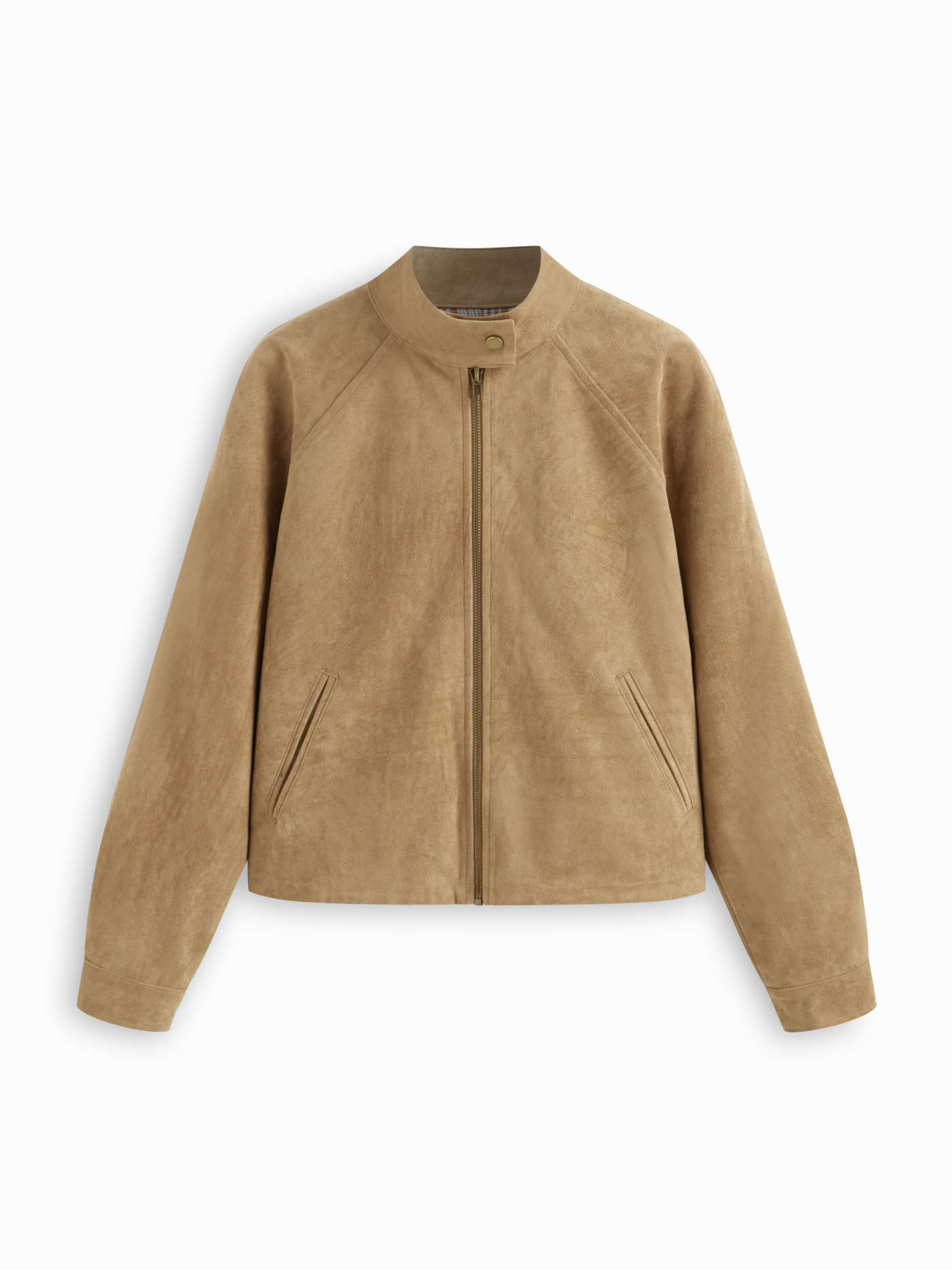 Suede Suede Stand Collar Long Sleeve Zip Through Oversized Jacket For Daily Casual