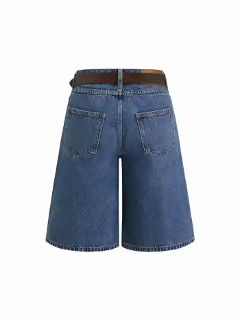 Jeans Bermuda-Short mit Mittelbund und breiten Beinen und Gürtel