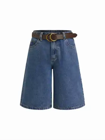 Jeans Bermuda-Jorts mit Mittelbund und breiten Beinen mit Gürtel