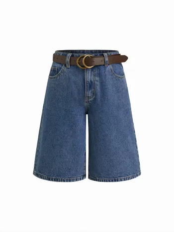 Jeans Bermuda-Short mit Mittelbund und breiten Beinen und Gürtel