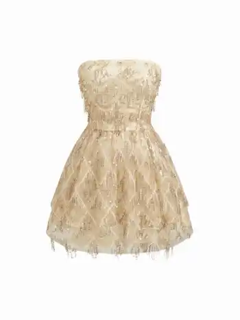 Sequined Bandeau Rüschen Minikleid