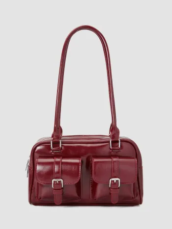 Doppeltaschen-Boston-Fake-Leder-Schultertasche