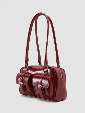 Doppeltaschen-Boston-Fake-Leder-Schultertasche