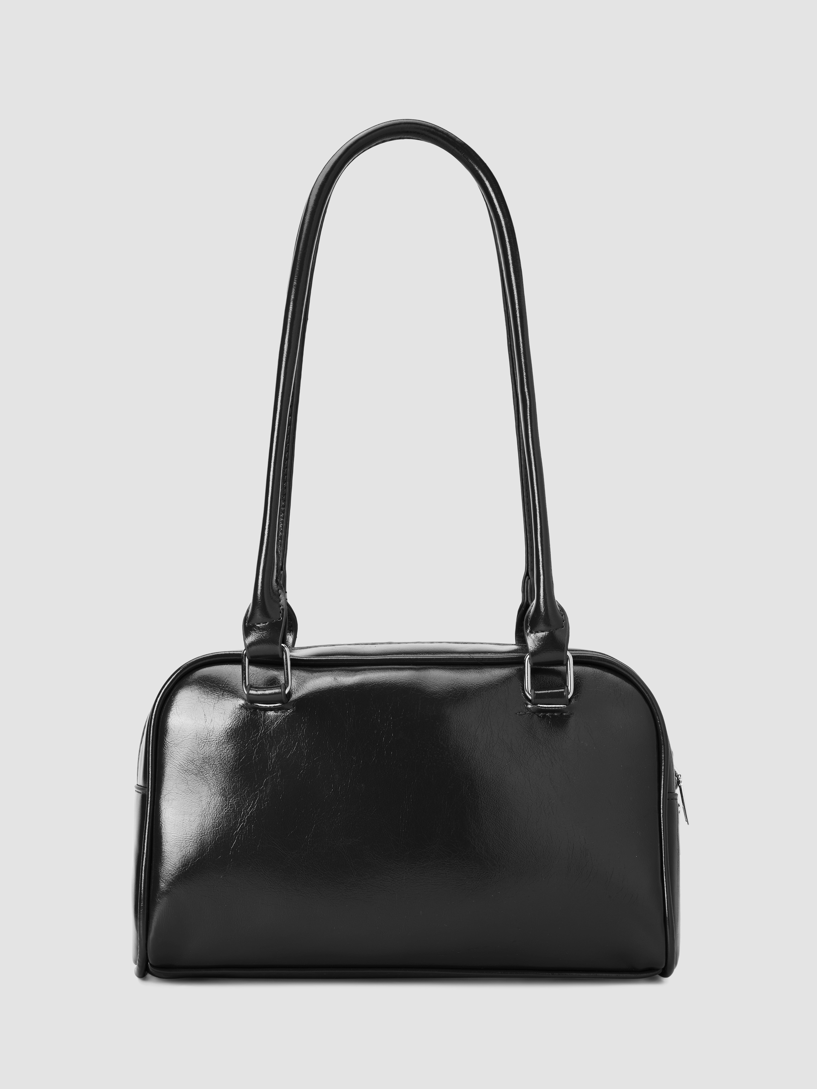 バッグ Leather Boston Bag with Soup Acce Faux Leather DOUBLE POCKET BOSTON FAUX LEATHER SHOULDER BAG