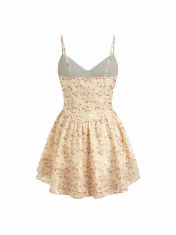 Blumiges V-Hals-Rüschen-Ebenen-Cami-Kleider