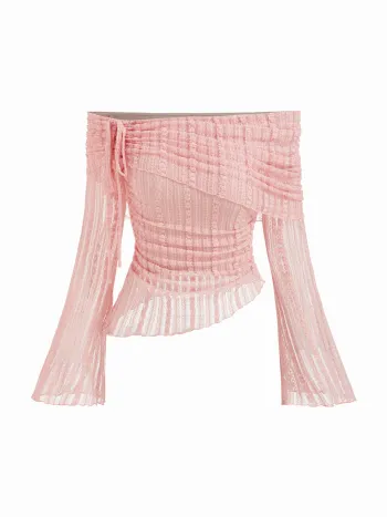 Spitzen-Off-shoulder-Bluse mit Zugbändern und asymmetrischem Saum