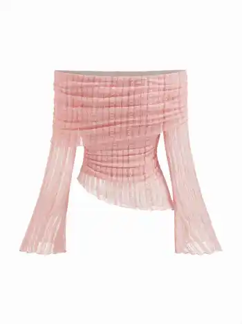 Spitzen-Off-shoulder-Bluse mit Zugbändern und asymmetrischem Saum