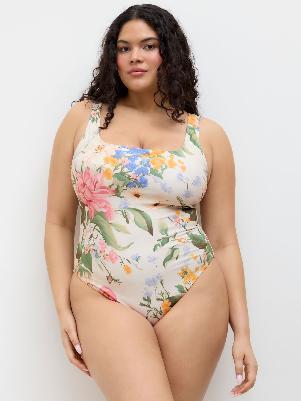 Shaping Square Neck Floral One Piece Swimsuit Curve & Plus