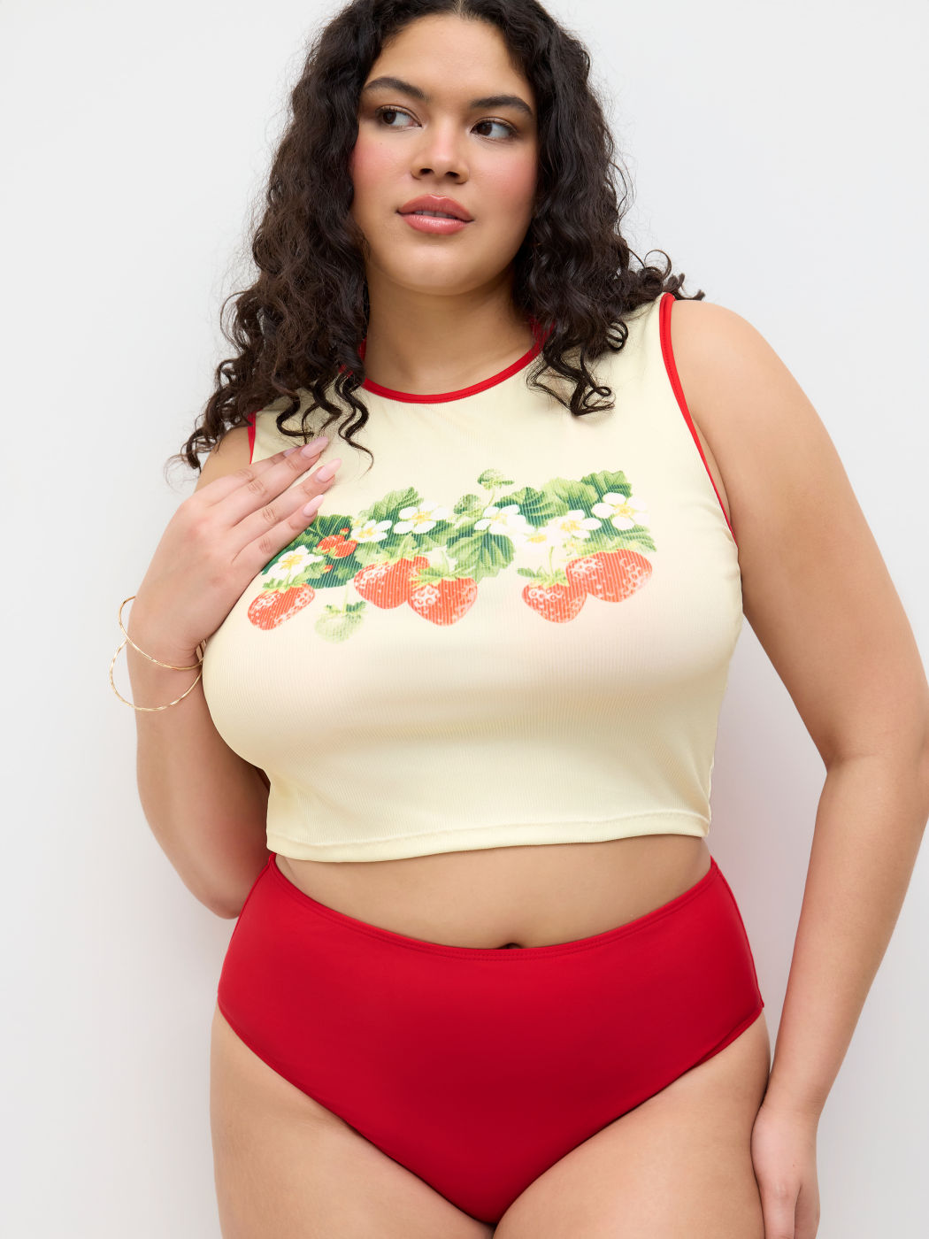 Halter Knotted Full Coverage Bikini Set With Cover Up Strawberry Top Curve & Plus