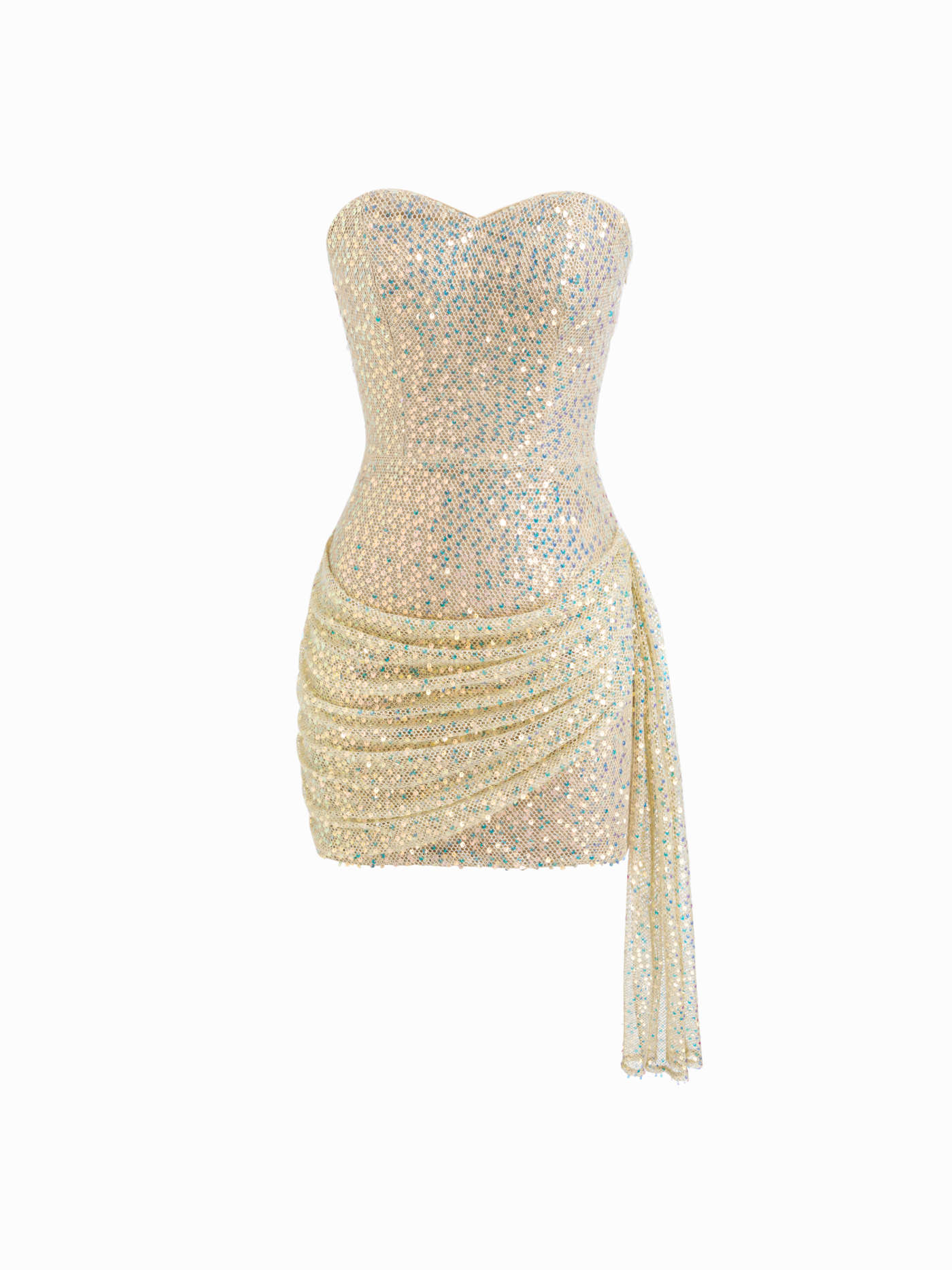 Sequin Fishnet Draped Bandeau Mini Dress