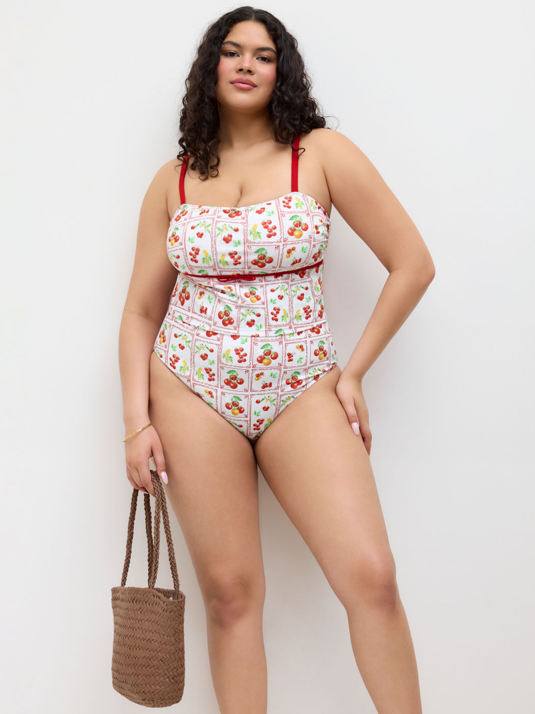 Square Neck Tomato Bowknot Bracelet Full Coverage Bikini Set Curve & Plus